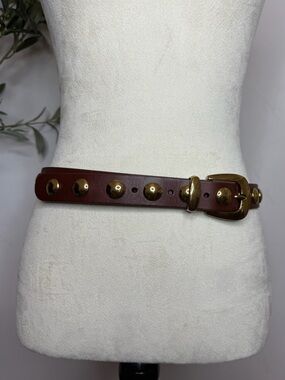 Madewell Chestnut Leather Stud Belt with Gold Hardware